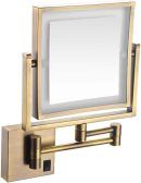 Antique Gold Magnifying LED Makeup Mirror - Adjustable Wall-Mounted Vanity Mirror with 1X/3X Magnification & Rechargeable Battery