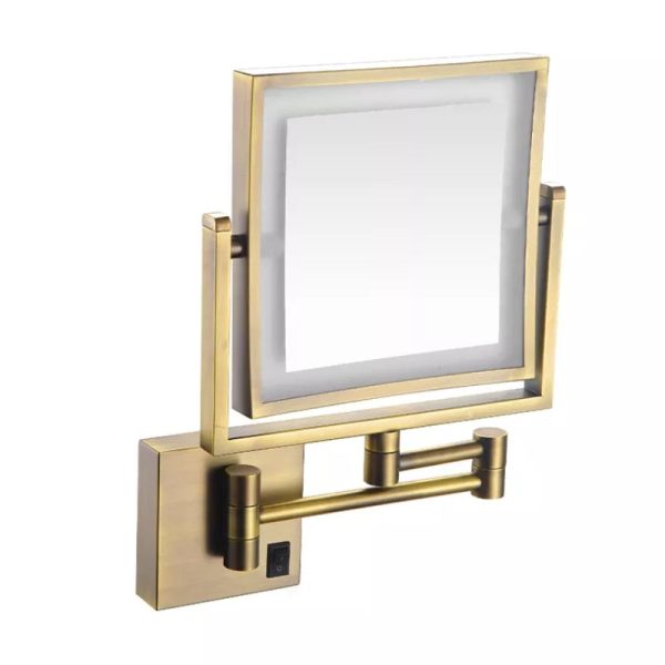 Antique Gold Magnifying LED Makeup Mirror - Adjustable Wall-Mounted Vanity Mirror with 1X/3X Magnification & Rechargeable Battery - Image 2