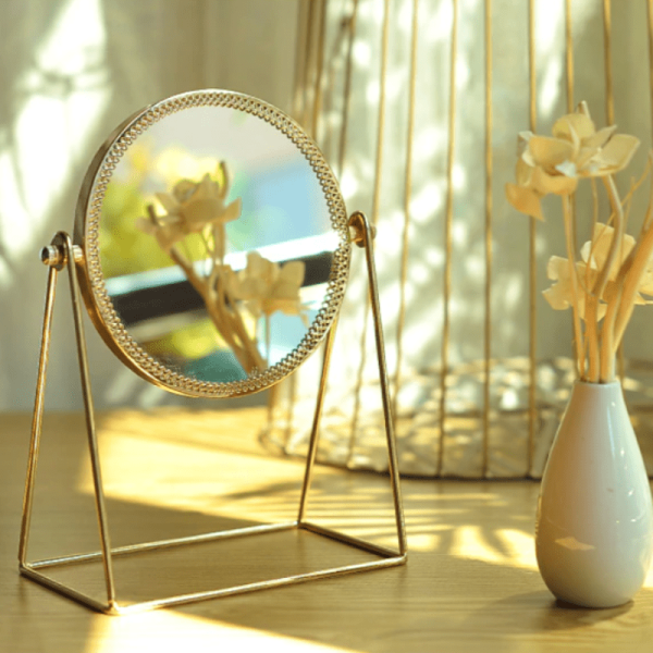 Golden Makeup Mirror – Premium Stainless Steel Vanity Mirror with Optical Clarity for Flawless Makeup - Image 2