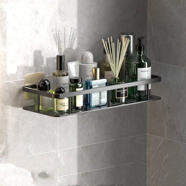 No-Drill Bathroom Shelves – Convenient Aluminum Storage for Organized Spaces