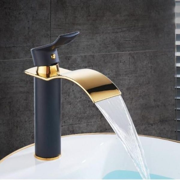 Brass Gold & White Waterfall Luxury Bathroom Faucet - Contemporary Deck Mounted Single Handle Basin Faucet - Image 7