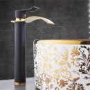 Brass Gold & White Waterfall Luxury Bathroom Faucet - Contemporary Deck Mounted Single Handle Basin Faucet