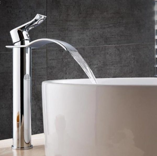 Brass Gold & White Waterfall Luxury Bathroom Faucet - Contemporary Deck Mounted Single Handle Basin Faucet - Image 2
