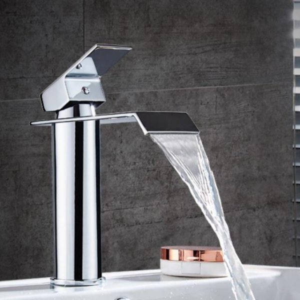 Brass Gold & White Waterfall Luxury Bathroom Faucet - Contemporary Deck Mounted Single Handle Basin Faucet - Image 4
