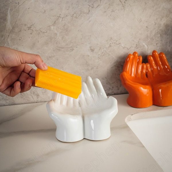 Ceramic Cartoon Palm Soap Holder - Nordic Design, Decorative with Drain Feature - Image 2