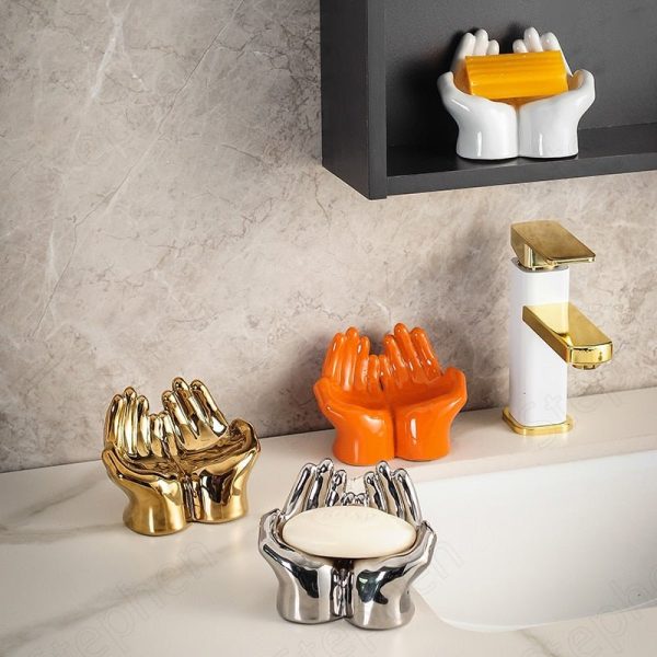 Ceramic Cartoon Palm Soap Holder - Nordic Design, Decorative with Drain Feature - Image 3