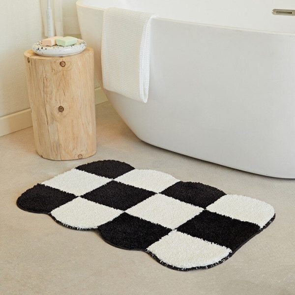 Fluffy Checkerboard Bathmat – Anti-Slip Luxury Rug for Bathroom or Hallway - Image 11