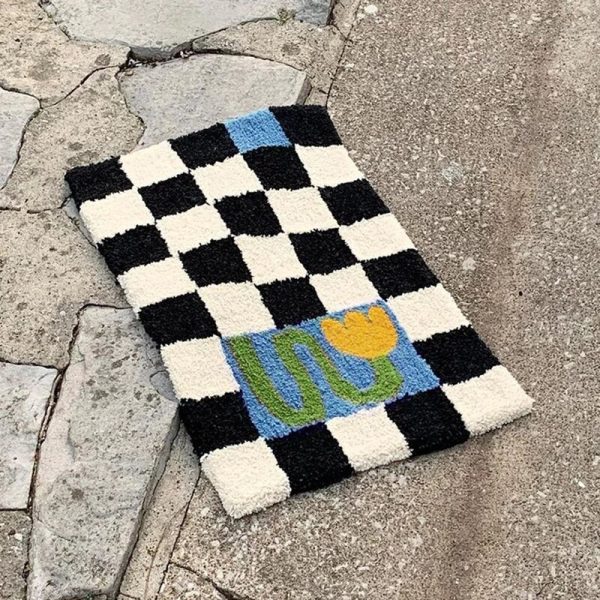 Fluffy Checkerboard Bathmat – Anti-Slip Luxury Rug for Bathroom or Hallway - Image 3