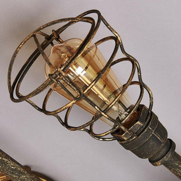 Rustic Industrial Semi Flush Ceiling Light – Steampunk Pipe Fixture with Cage Shade - Image 7