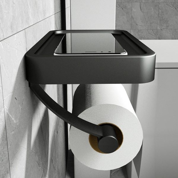 SleekShelf No-Drill Stainless Steel Toilet Roll Holder with Integrated Shelf, Modern Bathroom Organizer - Image 2