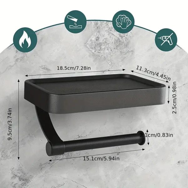SleekShelf No-Drill Stainless Steel Toilet Roll Holder with Integrated Shelf, Modern Bathroom Organizer - Image 3