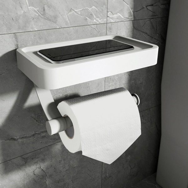 SleekShelf No-Drill Stainless Steel Toilet Roll Holder with Integrated Shelf, Modern Bathroom Organizer - Image 4